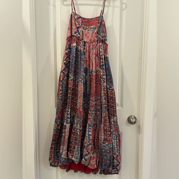 Nikita Mhaisalkar Bohemian Blue and Red Patchwork Tiered Maxi Dress// Size 0 - Picture 4 of 7